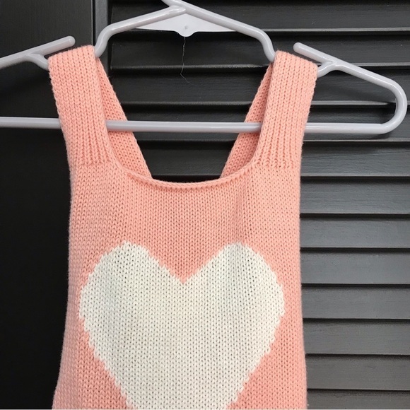 Retro Paradise Pink Knit Heart Overalls, Size Small - Picture 5 of 13